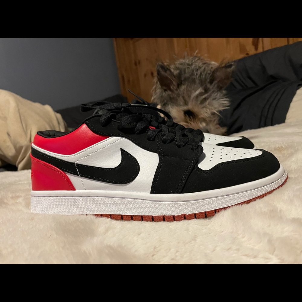 Air Jordans 1s low top black toe